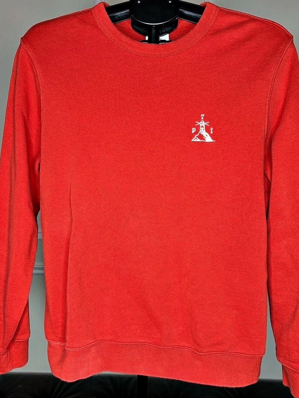 Red H&M Regular Fit Crewneck Sweatshirt with Small White Embroidered Lighthouse2